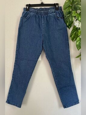 Chic Jeans Pull-On Elastic Waist Medium Wash Denim Petite 12 Pockets Stretch